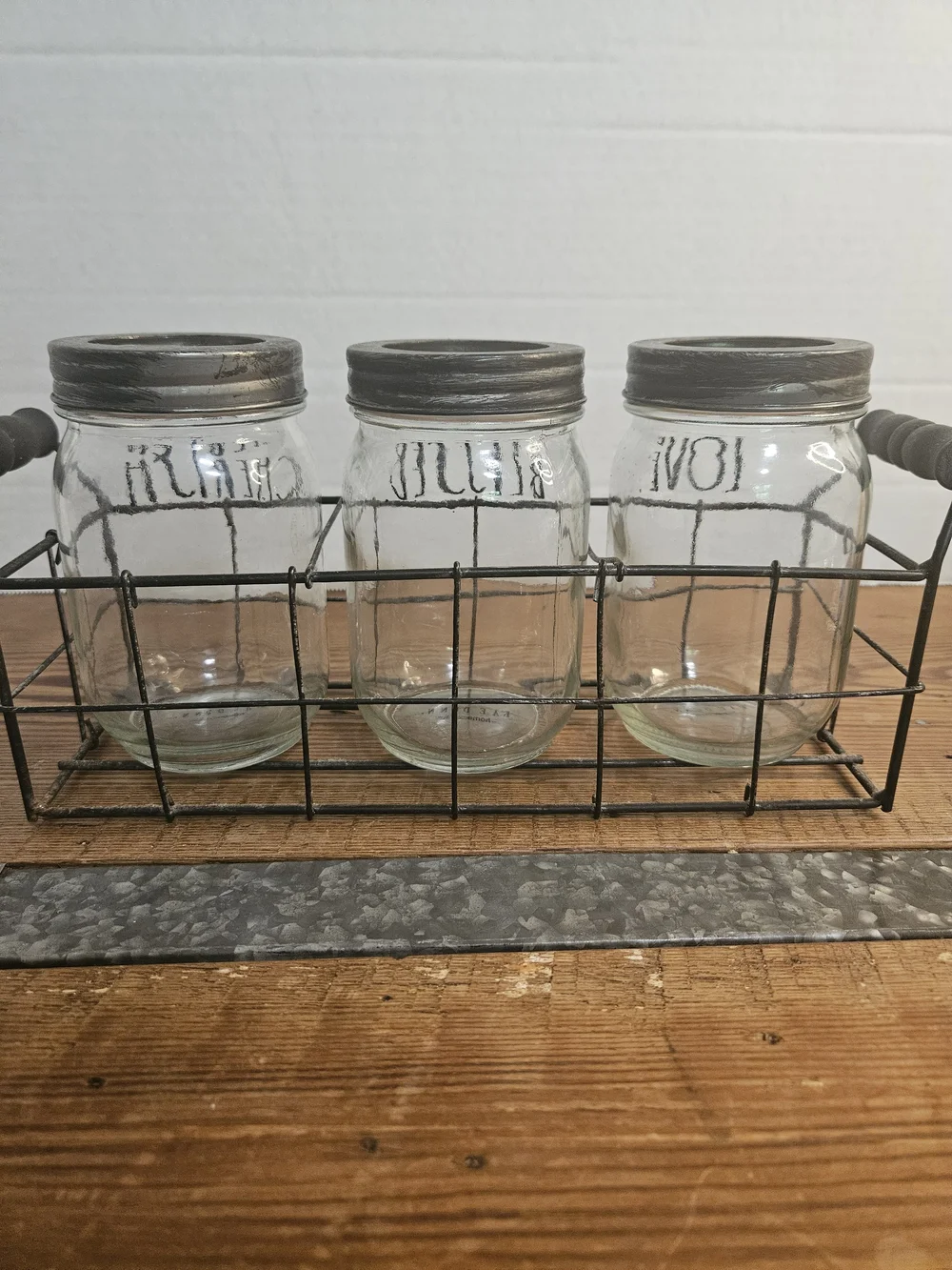 Rae Dunn Set of 3 Glass Jars in Wire Caddy - 